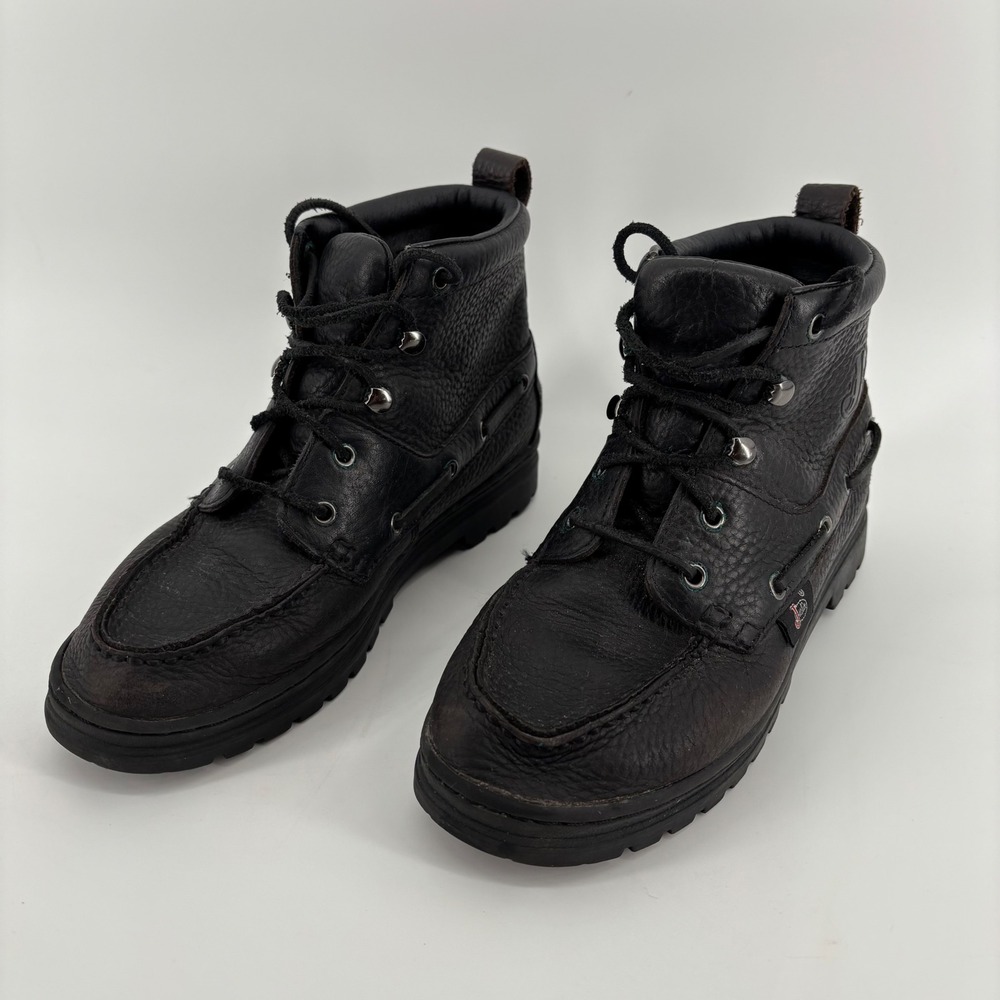 Justin Women Ankle Boots 7.5 Black Leather Lace Up Moc Toe Gorpcore Hiking Chic